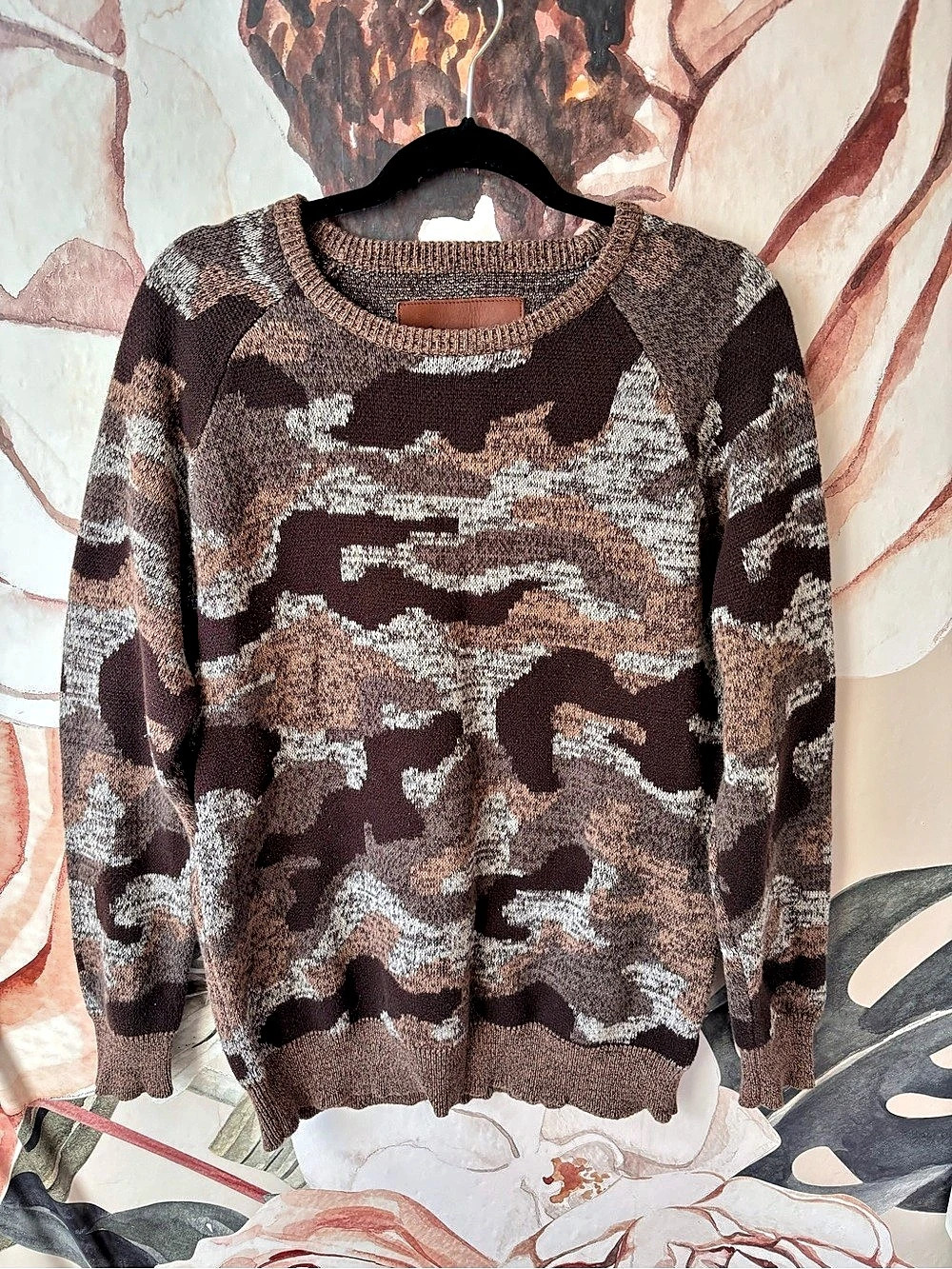 Zanerobe Camo Crewneck Sweater in Brown & Gray Size Medium